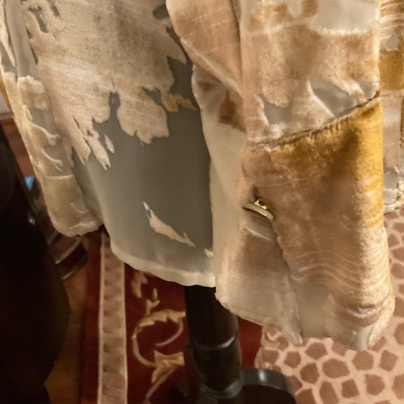 HOLIDAY Escada Silk Sheer Gold Velvet Burnout Tunic - Picture 9 of 9
